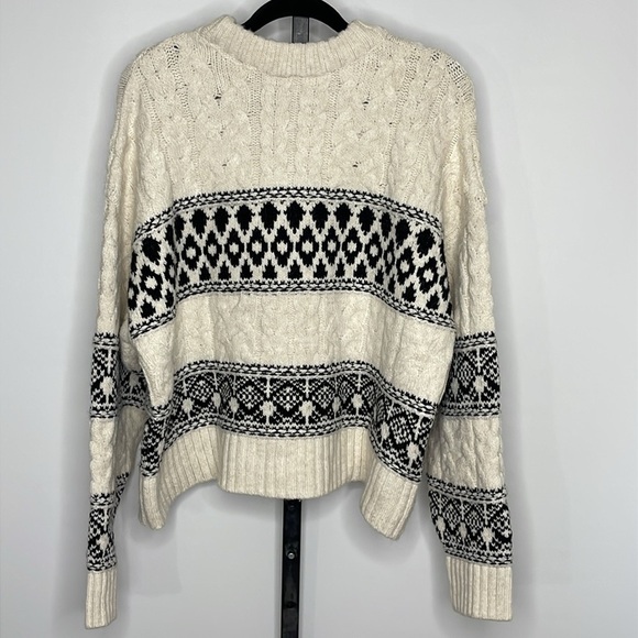 MANGO Women's Jacquard Knitted Sweater White Black Sz XL Fair Isle Cable Knit - Picture 7 of 12